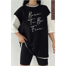Tarzsokak Siyah Oversize Çift Renk Bron Tu Be Baskılı Unisex Tshirt Beyaz
