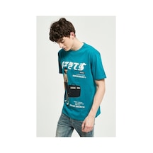 Flood Of Style Erkek Mavi Kız Baskılı Oversize Bisiklet Yaka T-shirt