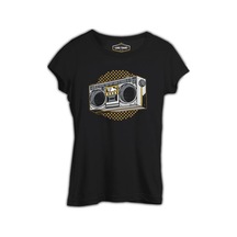 Retro 80's Radio Siyah Kadın Tshirt 001