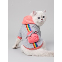 Kemique Rainbow Kedi Sweatshirt Kapüşonlu Gökkuşağı Detaylı Kedi Kıyafeti Kedi Hoodie