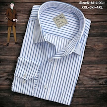 Linen Keten Klasik %100 Cotton Uzun Kollu Terletmeyen Tek Cepli Kapaklı Mavi Gömlek Regular Kalıp -10201 Mavi