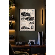 Klasik Otomobil Bilgi Posteri Desenli Dekoratif Mdf Tablo, Çerçeve Görünümlü Ahşap Poster
