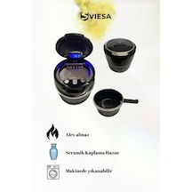 Araç İçi Mavi Işıklı Porselen Küllük Bardaklıklı Gümüş Renk Havalandırma Tip Kapaklı