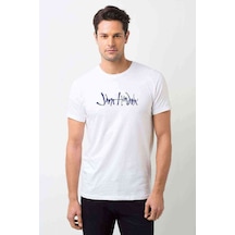 Jimi Hendrix Logo 2 Baskılı Beyaz Erkek Tshirt