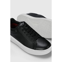 LUFIAN Erkek Siyah Beyaz Hakiki Deri Sneaker - Pebble Dokulu Günlük Casual Rahat Taban Spor Ayakkabı