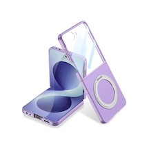 Galaxy Uyumlu Z Flip 8 Kılıf M-safe Şarj Özellikli Pazarplus Kıpta Yüzüklü Kamera Korumalı Kılıf Mor