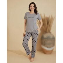 Boyraz Slim Fit Dar Kesim Kadın Milan Bisiklet Yaka Kısa Kol Pijama Takımı 11026g - 1 Adet Gri