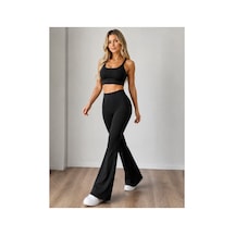 Unika Boutique Kadın Siyah Yüksek Bel Toparlayıcı İspanyol Paça Tayt Spor Tayt Pantolon