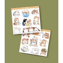 Sevimli Kedi Etiketleri 2 Li - Sevimli Sticker -kawai Cat -telefon Süslemeleri Kedi Çıkartmaları -mat Kağıt- Turuncu