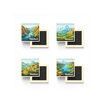 Hakkari - 4'lü Memleket Seti - Baskılı Buzdolap Magneti Kare - 9x9 Cm - 4 Adet