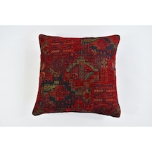 Kilim Desenli Dekoratif Yastık Kılıfı Çift Taraflı Şönil Dokuma Gizli Fermuarlı Etnik Kırlent Kılıfı 50 X 50 Kırmızı