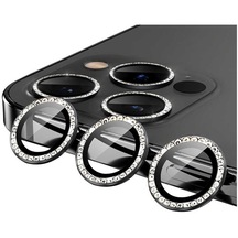 Nettech Apple Uyumlu iPhone 12 Pro Max Diamond Taşlı Model Kamera Cam Koruyucu - Siyah
