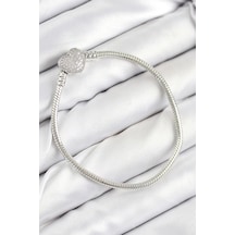 Pirinç Charm Zirkon Taşlı Kalp Model Gümüş Renk Kadın Bileklik - Tj-bb7803 Gümüş