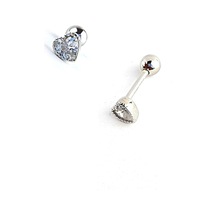 Pırlanta Parlaklığında Zirkon Taşlı 925ayar Gümüş Kalp Figürlü Tragus Piercing Gümüş