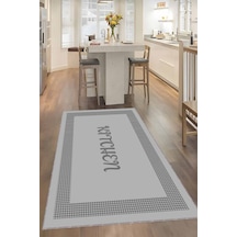 Gri Kaymaz Tabanlı Kitchen Yazan Mutfak Halısı Yolluk Vh106n11
