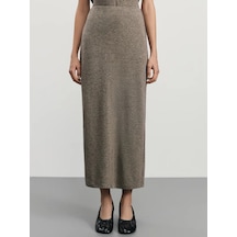 Zarına Melanjö Kumaştan Yırtmaç Detaylı Maxi Örgü Etek 465544114 Bej