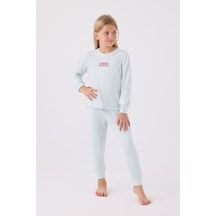 Kız Çocuk Mavi Uzun Kol Pijama Takım Açık Mavi