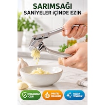 Paslanmaz Çelik Sarımsak Ezeceği Metal Hazneli Pratik Sarımsak Ezme Presi Gümüş