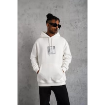 Veraura Lifestyle Erkek Ön Arka Baskılı Kapşonlu Sweat - Beyaz