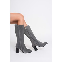 Analin Shoes Kadın Hakiki Deri Topuklu Çizme Gri