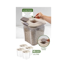 Vienev 4'lü 12 Litre Kare Çok Amaçlı Filtre Kapaklı Un Bakliyat Saklama Kabı Bej Bej