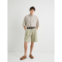 Koton Kumaş Şort Oversize Pileli Chino Düğmeli Cep Detaylı Yeşil 4sam40180hw Yeşil