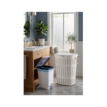 Bambu Görünümlü Halatlı Kulplu 65 Litre Çamaşır Sepeti 25 Litre Slim Pedallı Beyaz Kovası Beyaz - 850873319 Beyaz