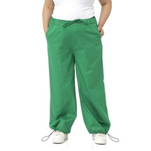 Büyük Beden Geniş Paça Bağlama Detaylı Gabardin Yeşil Pantolon 001