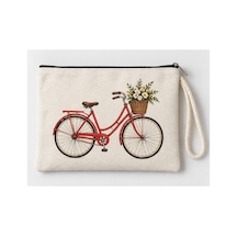 Çiçek Sepetli Bisiklet Baskılı Fermuarlı Makyaj Çantası Bozuk Para Cüzdanı Clutch