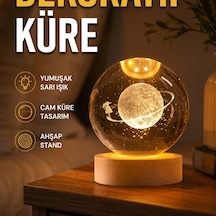 Kız Figürlü Dekoratif Cam Küre Sarı Işıklı Ahşap Standlı Tasarım 50069206