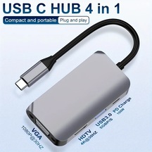 Honeybeeshop 4ü 1 Arada Usb C Hub Hdtv Vga Usb 30 4k 1080p 100w Hızlı Şarj Alüminyum Kasa Altın Kaplama Port Dizüstü Macbook Uyumlu Dell Hp