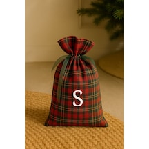 Yılbaşı Kişiselleştirilmiş Harfe Özel Yeni Yıl Ekose Desenli Küçük Hediye Kesesi 20x25 Cm Kırmızı - 789445088