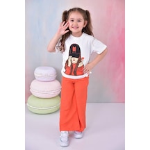 Trendimizbir Bts Şapkalı Kız Baskılı Yazlık Kız Çocuk Alt Üst Takım-4710-turuncu