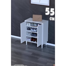 Bulut Ayakkabılık - Kapaklı 3 Raf 4 Bölmeli Dar Alanlar İçin Çok Amaçlı Dolap 55 Cm Beyaz