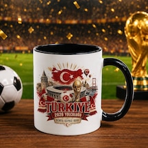Bk Gift Türkiye Taraftar Temalı Dünya Futbol Kupası Tasarımlı Siyah Kupa Bardak-7 Tek Yürek Milli Takım Ruhu Beyaz