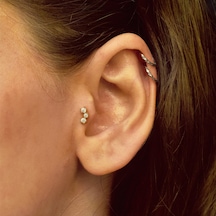 Lilarote Üç Taşlı Tragus Altın Küpe