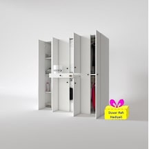 Kenzlife Çamaşır-kurutma Makinesi Dolabı Ve Giysi Dolabı Çekmeceli Ebuzer Sol Raf Byz 187 160 60 + Tekli Duvar Rafı Hediye Beyaz