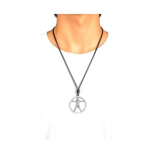 Kore İp Askılı Ve Krom Çelik Kaplamalı Unisex Tribal Kolye Gümüş6