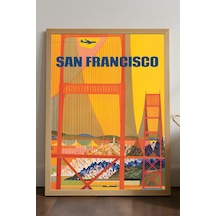 San Francisco Doğal Ahşap Çerçeveli Poster, Dekoratif Seyahat Duvar Tablosu
