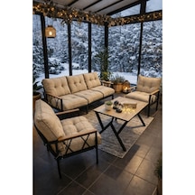 Miray 311 Masalı Fermuarlı Bahçe Balkon Takımı, Salon, Teras- Berjer Düğmeli Metal Çay Seti