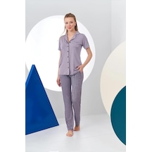 Pjs 24156 Kadın Çizgili Düğmeli Pijama Takım 001