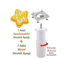 Destek Ayağı 9,5-14,5 Cm Beyaz Ve Metal Düz Ayak Tabanı M8 Civatalı İnce Diş Mobilya Kanepe Baza Koltuk Seti