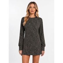 Neden Tekstil Kadın Uzun Kollu Regular Fit Mini Elbise - Siyah
