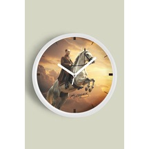 Mustafa Kemal Atatürk Tasarımlı Modern Duvar Saati - 42cm - Önü Camlı Beyaz Kasa - Sessiz Mekanizma Beyaz