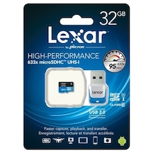 Lexar High Performance 32 GB MicroSDHC Class 10 UHS-I 633x Hafıza Kartı + USB 3.0