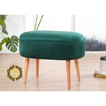 Gürgen Ahşap Ayak Düz Kumaş Oval Puf Bench Tabure Sandalye Yeşil