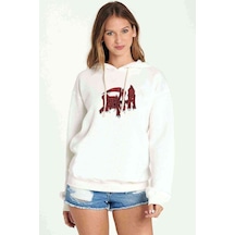 Death Logo Baskılı Beyaz Kadın Kapşonlu Sweatshirt