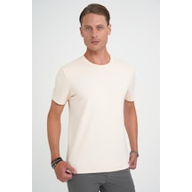 Comfort Fit Bisiklet Yaka Esnek Pamuk Casual Krem Tişört Ts 885 Krem