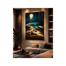 Ay Işığı Sahili Cam Tablo 4 Mm Temperli Cam Üzerine Premium Uv Baskılı Dekoratif Deniz Manzaralı Duvar Tablosu Salon, Yatak Odası Ve Ofis Dekoru