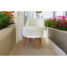 Rufmye , Sırtlı Mini Berjer, Kırık Beyaz, Dekoratif Puf, Puf Bench Makyaj Pufu, Kırık Beyaz